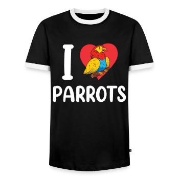 I Love Parrot Cute Parrot Pet Animal - Men's Ringer Shirt - black/white - Front - AI Model Female 172 light (172cm) & AI Model Male 178 light (178cm)