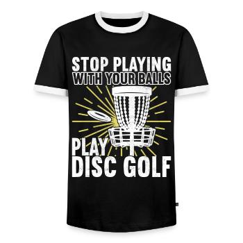 Disc Golf Disc Golfer - Men's Ringer Shirt - black/white - Front - AI Model Female 172 light (172cm) & AI Model Male 178 light (178cm)