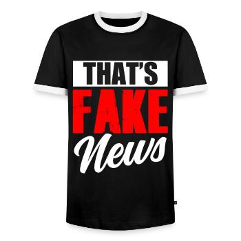 These are fake news Press law Press freedom - Men's Ringer Shirt - black/white - Front - AI Model Female 172 light (172cm) & AI Model Male 178 light (178cm)