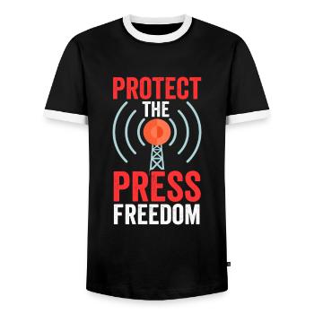 Protects freedom of the press Journalist Press law - Men's Ringer Shirt - black/white - Front - AI Model Female 172 light (172cm) & AI Model Male 178 light (178cm)