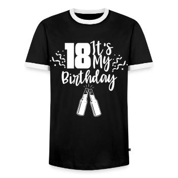 18 C’est mon anniversaire garçon d’anniversaire dix-huit ans - T-shirt contrasté Homme - noir/blanc - Devant - AI Model Female 172 light (172cm) & AI Model Male 178 light (178cm)