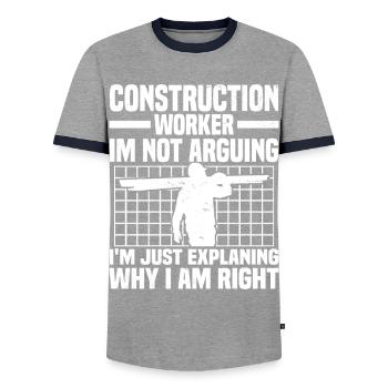 Construction worker - Men's Ringer Shirt - grey/navy  - Front - AI Model Female 172 light (172cm) & AI Model Male 178 light (178cm)