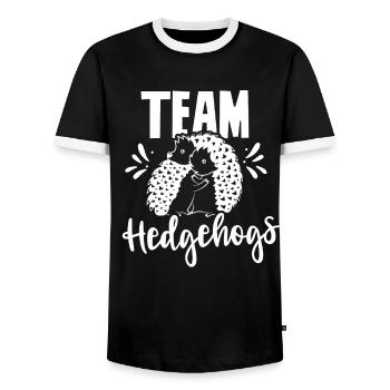 Team Hedgehog Cute Pet Sayings - Men's Ringer Shirt - black/white - Front - AI Model Female 172 light (172cm) & AI Model Male 178 light (178cm)