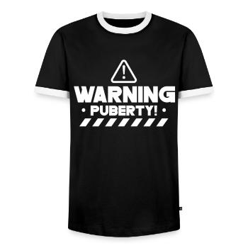 Warnung: Pubertät Teenager Erwachsen Sarkastisch - Männer Kontrast-T-Shirt - Schwarz/Weiß - Vorne - AI Model Female 172 light (172cm) & AI Model Male 178 light (178cm)