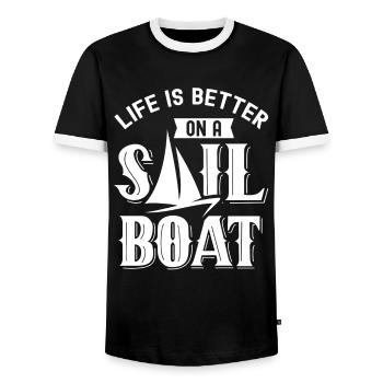 La vie est meilleure en naviguant sur un voilier - T-shirt contrasté Homme - noir/blanc - Devant - AI Model Female 172 light (172cm) & AI Model Male 178 light (178cm)