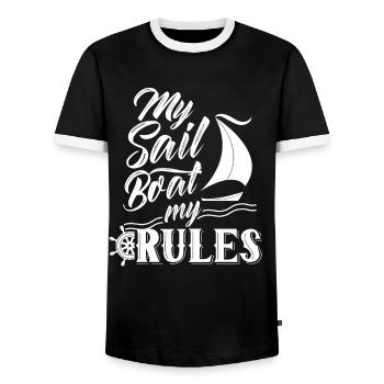 My boat My rules Sailboat Sailors Sailing - Men's Ringer Shirt - black/white - Front - AI Model Female 172 light (172cm) & AI Model Male 178 light (178cm)