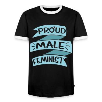 Stolzer Männlicher Feminist Feminismus Frauen - Männer Kontrast-T-Shirt - Schwarz/Weiß - Vorne - AI Model Female 172 light (172cm) & AI Model Male 178 light (178cm)