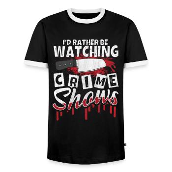 Crime Show Lover I'd Rather Be Watching Crime Show - Men's Ringer Shirt - black/white - Front - AI Model Female 172 light (172cm) & AI Model Male 178 light (178cm)