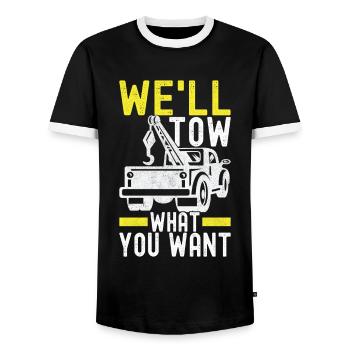 Service de remorquage de dépanneuse - T-shirt contrasté Homme - noir/blanc - Devant - AI Model Female 172 light (172cm) & AI Model Male 178 light (178cm)
