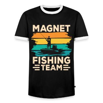 Magnet Fishing Team Magnet Fishing Magnet Fishermen - Men's Ringer Shirt - black/white - Front - AI Model Female 172 light (172cm) & AI Model Male 178 light (178cm)