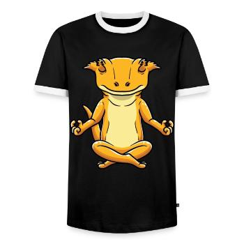 Lustiger Kronengecko Yoga Meditierende Eidechse - Männer Kontrast-T-Shirt - Schwarz/Weiß - Vorne - AI Model Female 172 light (172cm) & AI Model Male 178 light (178cm)