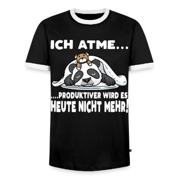 Schlafender Panda Mit Plüschtier Schlaf - Männer Kontrast-T-Shirt - Schwarz/Weiß - Vorne - AI Model Female 172 light (172cm) & AI Model Male 178 light (178cm)