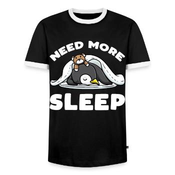 Need more sleep Sleeping Penguin Plush Toy - Men's Ringer Shirt - black/white - Front - AI Model Female 172 light (172cm) & AI Model Male 178 light (178cm)