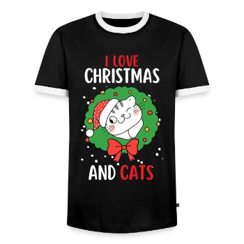 J’aime Noël et Chats Chat Noël - T-shirt contrasté Homme - noir/blanc - Devant - AI Model Female 172 light (172cm) & AI Model Male 178 light (178cm)