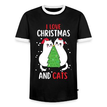 I Love Christmas and Cats Cat Christmas - Men's Ringer Shirt - black/white - Front - AI Model Female 172 light (172cm) & AI Model Male 178 light (178cm)