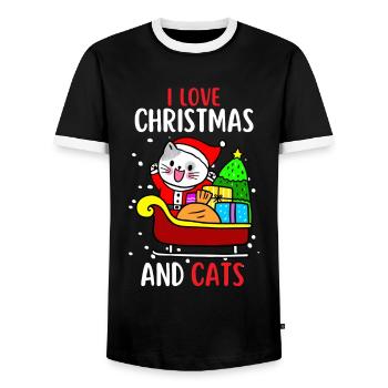 J’aime Noël et Chats Chat Noël - T-shirt contrasté Homme - noir/blanc - Devant - AI Model Female 172 light (172cm) & AI Model Male 178 light (178cm)