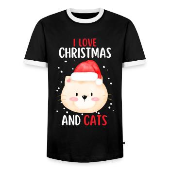 I Love Christmas and Cats Cat Christmas - Men's Ringer Shirt - black/white - Front - AI Model Female 172 light (172cm) & AI Model Male 178 light (178cm)