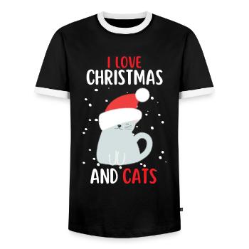 I Love Christmas and Cats Cat Christmas - Men's Ringer Shirt - black/white - Front - AI Model Female 172 light (172cm) & AI Model Male 178 light (178cm)