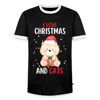 I Love Christmas and Cats Cat Christmas - Men's Ringer Shirt - black/white - Front - AI Model Female 172 light (172cm) & AI Model Male 178 light (178cm)