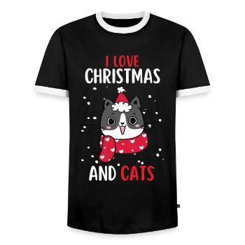 J’aime Noël et Chats Chat Noël - T-shirt contrasté Homme - noir/blanc - Devant - AI Model Female 172 light (172cm) & AI Model Male 178 light (178cm)