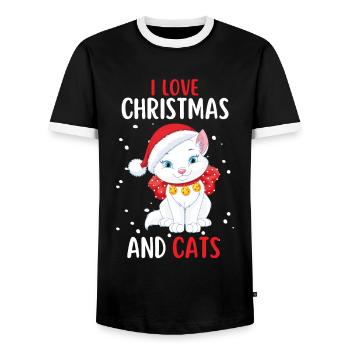 I Love Christmas and Cats Cat Christmas - Men's Ringer Shirt - black/white - Front - AI Model Female 172 light (172cm) & AI Model Male 178 light (178cm)