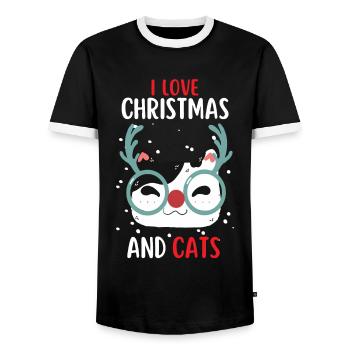 J’aime Noël et Chats Chat Noël - T-shirt contrasté Homme - noir/blanc - Devant - AI Model Female 172 light (172cm) & AI Model Male 178 light (178cm)