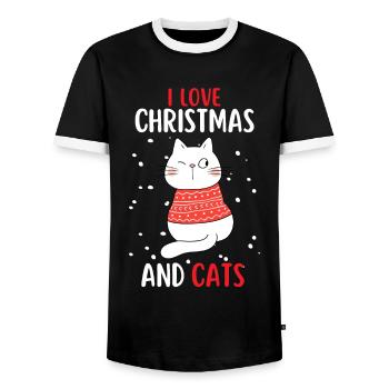 J’aime Noël et Chats Chat Noël - T-shirt contrasté Homme - noir/blanc - Devant - AI Model Female 172 light (172cm) & AI Model Male 178 light (178cm)