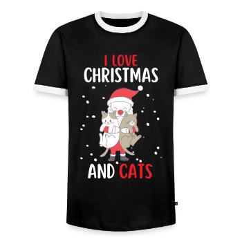 J’aime Noël et Chats Chat Noël - T-shirt contrasté Homme - noir/blanc - Devant - AI Model Female 172 light (172cm) & AI Model Male 178 light (178cm)