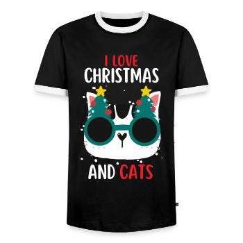 I Love Christmas and Cats Cat Christmas - Men's Ringer Shirt - black/white - Front - AI Model Female 172 light (172cm) & AI Model Male 178 light (178cm)
