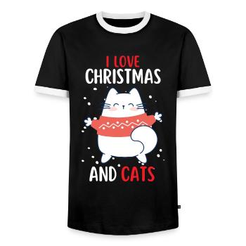 J’aime Noël et Chats Chat Noël - T-shirt contrasté Homme - noir/blanc - Devant - AI Model Female 172 light (172cm) & AI Model Male 178 light (178cm)