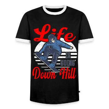 Ma vie est en descente Snowboard - T-shirt contrasté Homme - noir/blanc - Devant - AI Model Female 172 light (172cm) & AI Model Male 178 light (178cm)