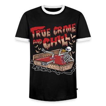 True Crime and Chill - T-shirt contrasté Homme - noir/blanc - Devant - AI Model Female 172 light (172cm) & AI Model Male 178 light (178cm)