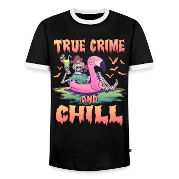 True Crime and Chill - T-shirt contrasté Homme - noir/blanc - Devant - AI Model Female 172 light (172cm) & AI Model Male 178 light (178cm)