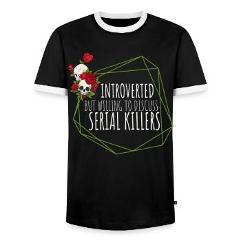 Introverted but willing to discuss Serial Killers - Männer Kontrast-T-Shirt - Schwarz/Weiß - Vorne - AI Model Female 172 light (172cm) & AI Model Male 178 light (178cm)