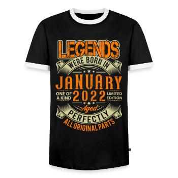 2022 January Birthday Legend - Men's Ringer Shirt - black/white - Front - AI Model Female 172 light (172cm) & AI Model Male 178 light (178cm)
