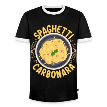 Spaghetti Carbonara | Amateurs de pâtes cuisiniers - T-shirt contrasté Homme - noir/blanc - Devant - AI Model Female 172 light (172cm) & AI Model Male 178 light (178cm)