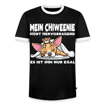 Chiweenie Hund Mit Kuscheltier Schlafen Schlummern - Männer Kontrast-T-Shirt - Schwarz/Weiß - Vorne - AI Model Female 172 light (172cm) & AI Model Male 178 light (178cm)
