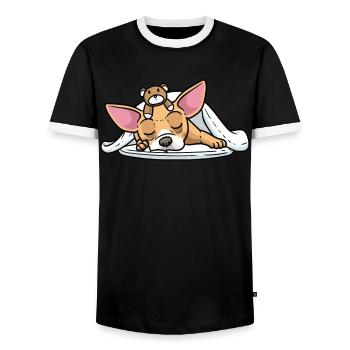 Chiweenie Hund Mit Kuscheltier Schlafen Schlummern - Männer Kontrast-T-Shirt - Schwarz/Weiß - Vorne - AI Model Female 172 light (172cm) & AI Model Male 178 light (178cm)