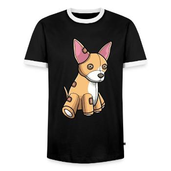 Chiweenie Dog Cuddly Toy - Men's Ringer Shirt - black/white - Front - AI Model Female 172 light (172cm) & AI Model Male 178 light (178cm)