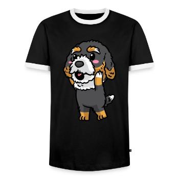 Bernedoodle Dog Laughing Emoticon Kawaii - Men's Ringer Shirt - black/white - Front - AI Model Female 172 light (172cm) & AI Model Male 178 light (178cm)
