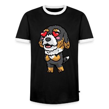 Bernedoodle Dog Laughing Emoticon Kawaii - Men's Ringer Shirt - black/white - Front - AI Model Female 172 light (172cm) & AI Model Male 178 light (178cm)