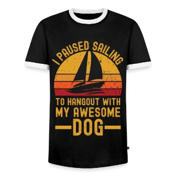 Sailing and dog retro vintage - Men's Ringer Shirt - black/white - Front - AI Model Female 172 light (172cm) & AI Model Male 178 light (178cm)