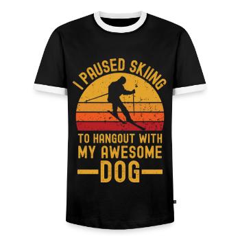 Skiing and dog retro vintage - Men's Ringer Shirt - black/white - Front - AI Model Female 172 light (172cm) & AI Model Male 178 light (178cm)