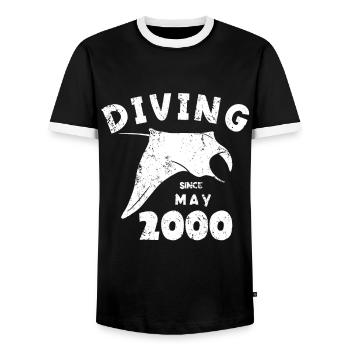 Anniversaire du plongeur - Plongée depuis mai 2000 - T-shirt contrasté Homme - noir/blanc - Devant - AI Model Female 172 light (172cm) & AI Model Male 178 light (178cm)