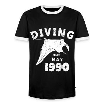 Anniversaire du plongeur - Plongée depuis mai 1990 - T-shirt contrasté Homme - noir/blanc - Devant - AI Model Female 172 light (172cm) & AI Model Male 178 light (178cm)