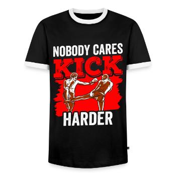 Niemand Interessiert Es Kick Härter Kickboxen Team - Männer Kontrast-T-Shirt - Schwarz/Weiß - Vorne - AI Model Female 172 light (172cm) & AI Model Male 178 light (178cm)