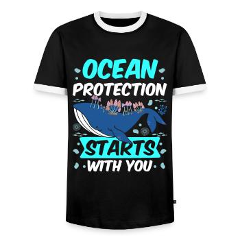 The protection of the seas begins with you sea sea - Men's Ringer Shirt - black/white - Front - AI Model Female 172 light (172cm) & AI Model Male 178 light (178cm)