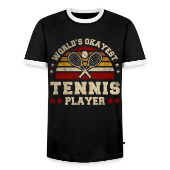 Worlds Okayest Tennis Player Retro Tennis - Men's Ringer Shirt - black/white - Front - AI Model Female 172 light (172cm) & AI Model Male 178 light (178cm)