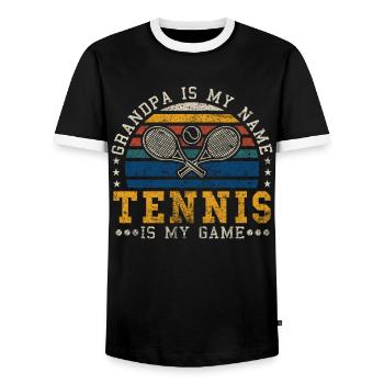 Tennis Grandpa Retro Sunset Tennis Player - Männer Kontrast-T-Shirt - Schwarz/Weiß - Vorne - AI Model Female 172 light (172cm) & AI Model Male 178 light (178cm)