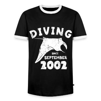 Taucher Geburtstag - Diving since September 2002 - Männer Kontrast-T-Shirt - Schwarz/Weiß - Vorne - AI Model Female 172 light (172cm) & AI Model Male 178 light (178cm)